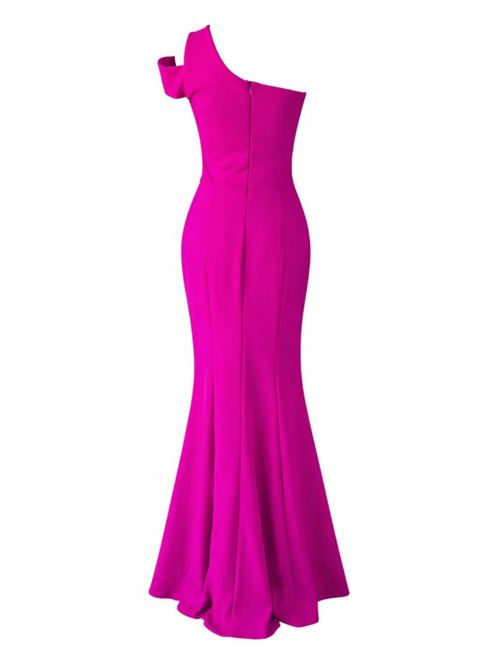 NWT Betsy & Adam One-Shoulder Fuchsia Mermaid Gown | Size 6 - Picture 3 of 6
